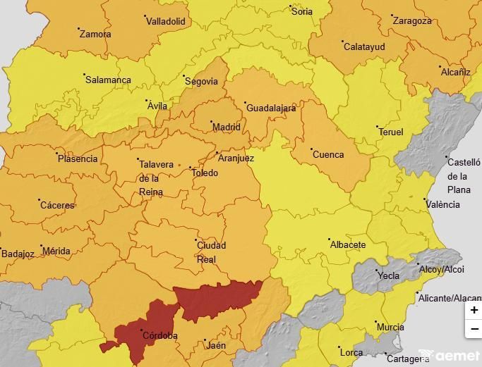 Avisos de AEMET entre las 13 horas y las 20.59 horas del 23 de junio de 2026