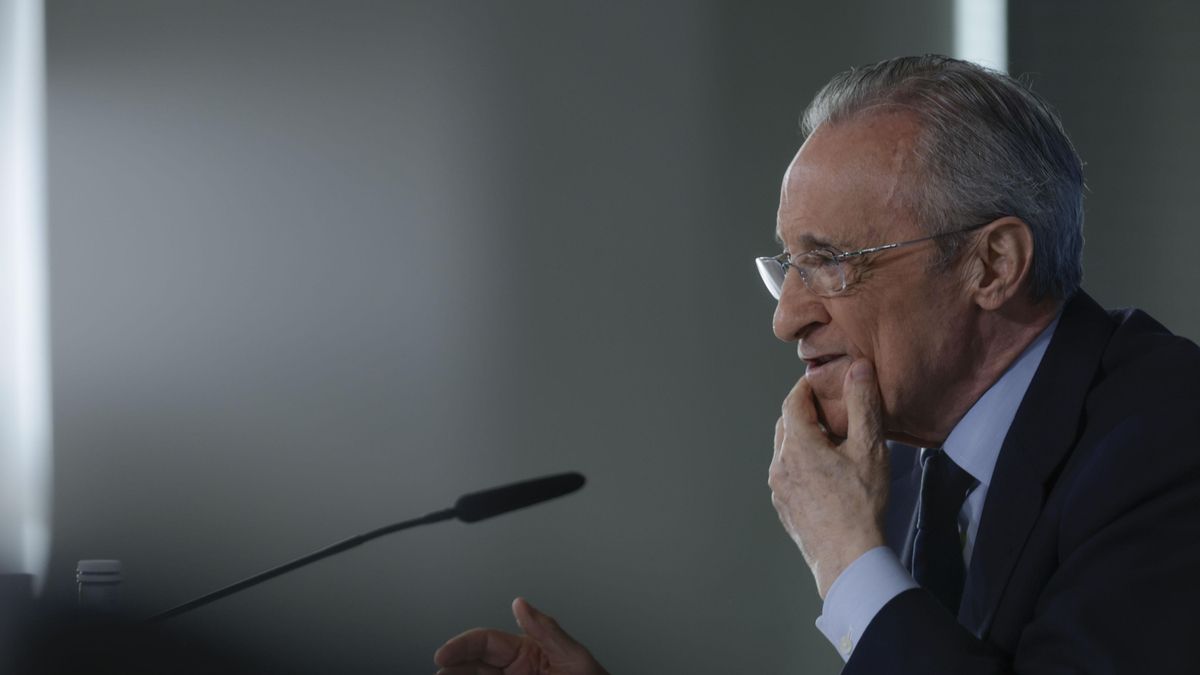 El presidente del Real Madrid, Florentino Pérez, durante su comparecencia