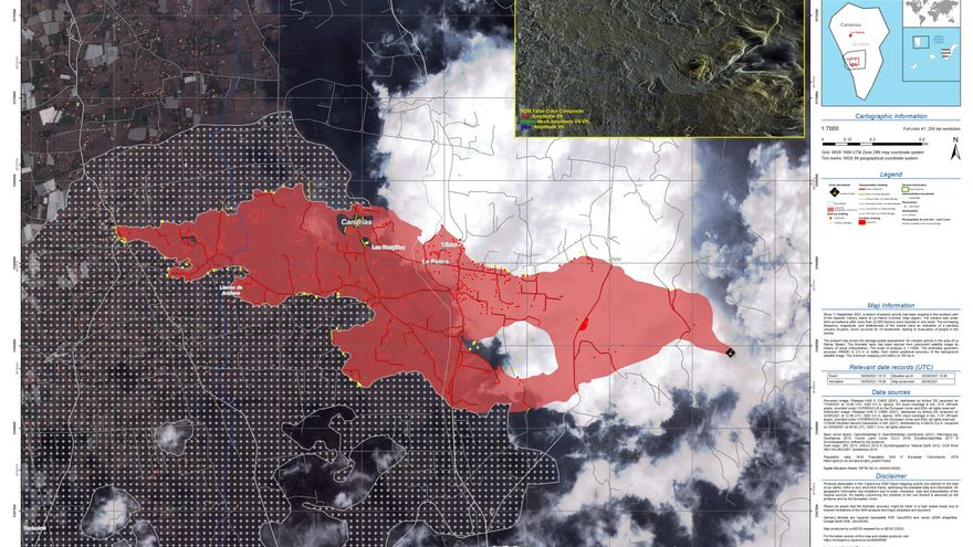 MAPA | El avance de la colada de lava y de las cenizas del volcán de La Palma