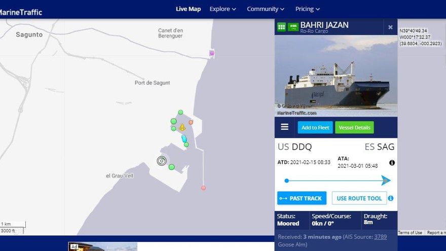 Llegada del barco a Sagunto, este primer día de marzo de 2021