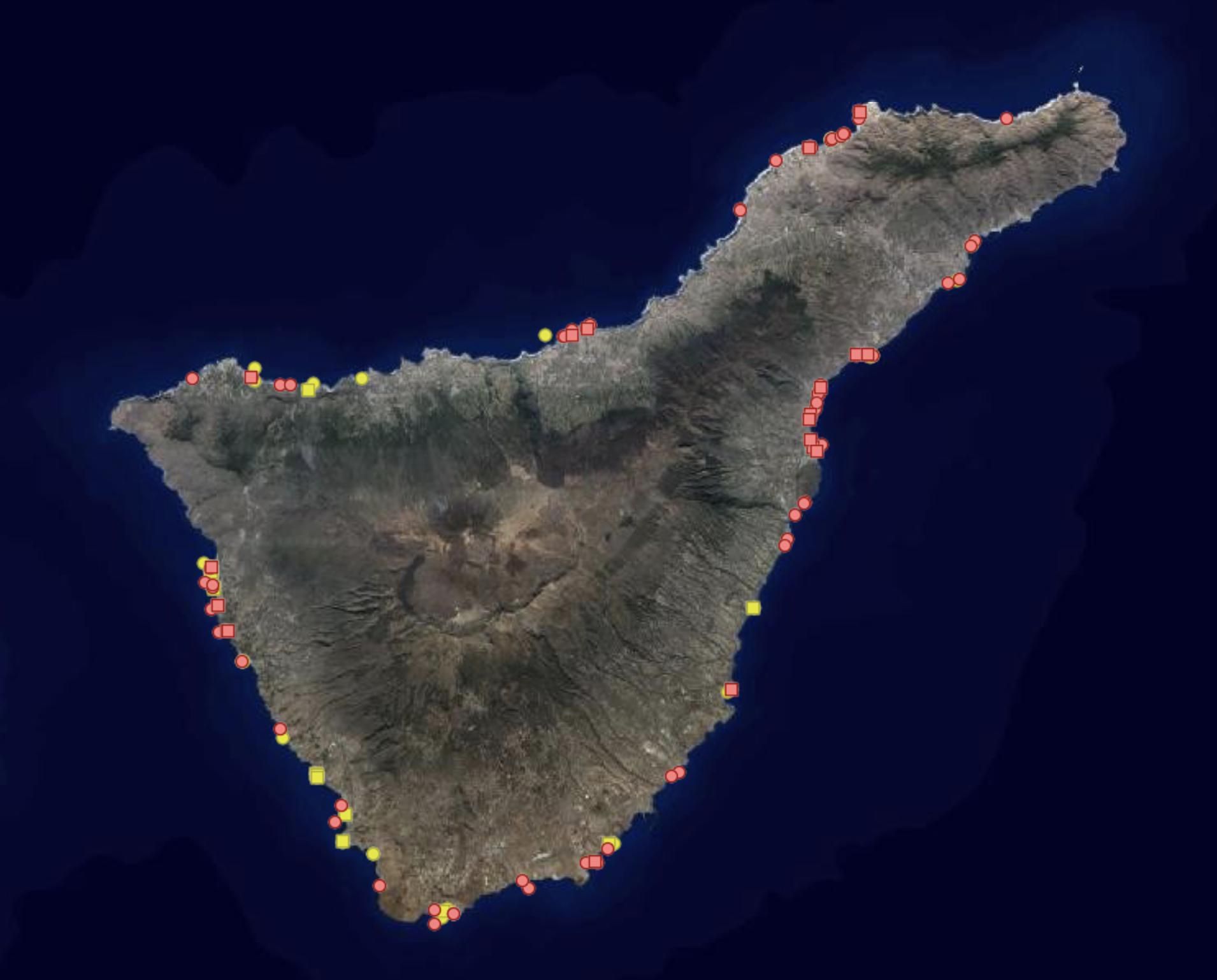 Mapa de vertidos no autorizados en Tenerife