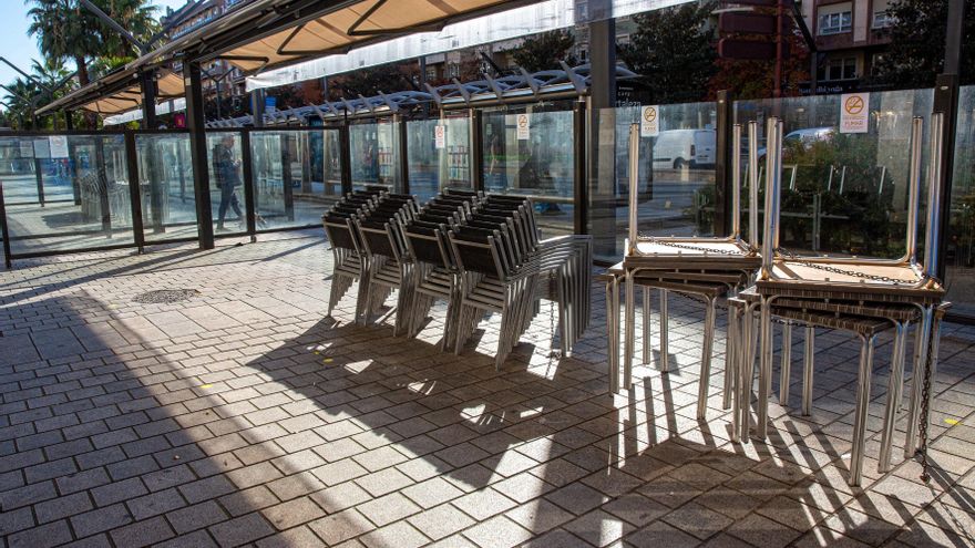 Imagen de la Gran Vía de Logroño, con sus terrazas cerradas, este viernes. EFE/ Raquel Manzanares