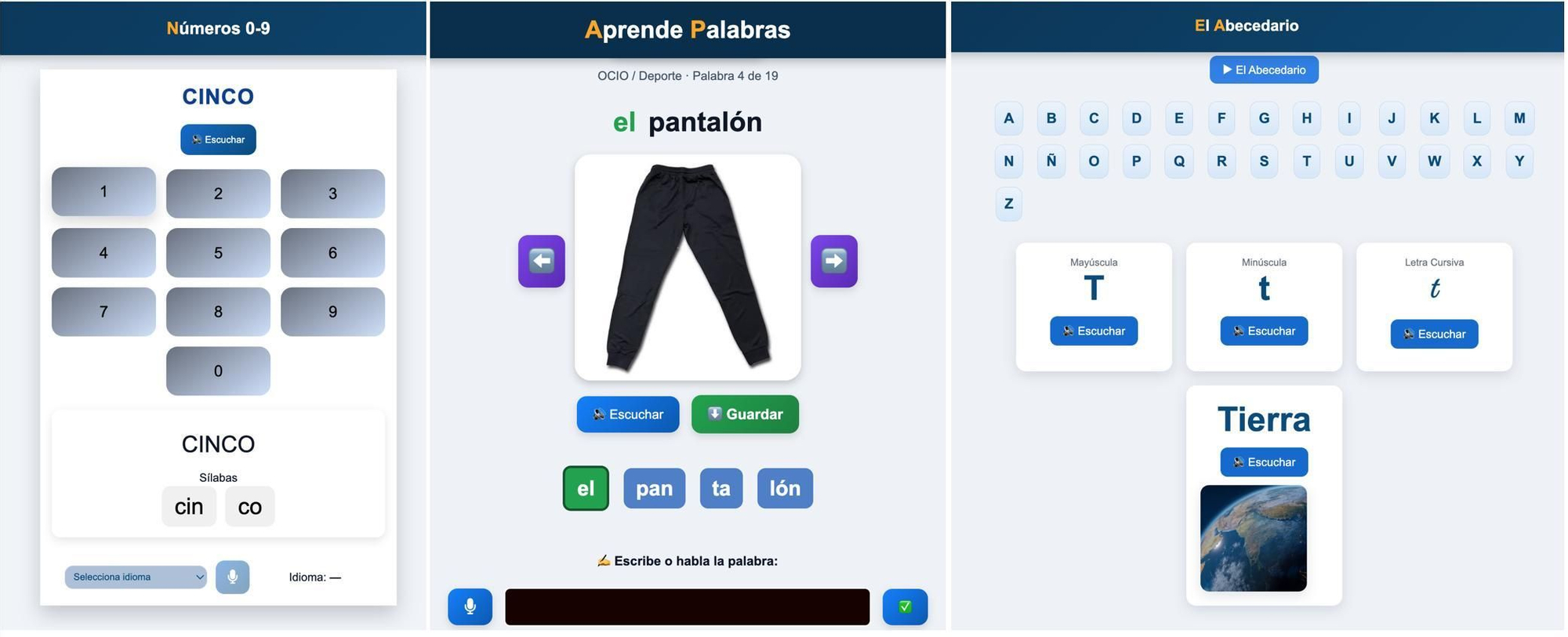 Algunas de las pantallas de LEES, la app para aprender español de forma sencilla