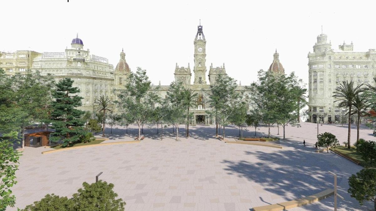 Catalá redibuja la plaza del Ayuntamiento dos años después: parte central ovalada, adiós a una de las fuentes y un 34% más cara