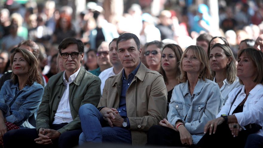Salvador Illa y Pedro Sánchez, el pasado domingo en un acto del PSC