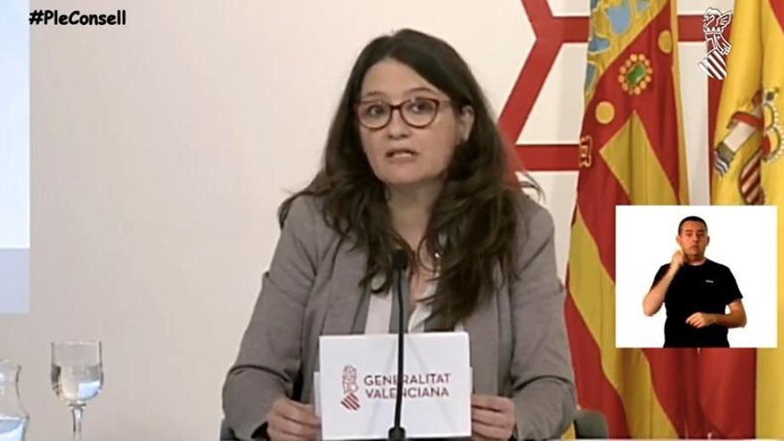 La vicepresidenta del Consell, Mónica Oltra, en la rueda de prensa del Consell.