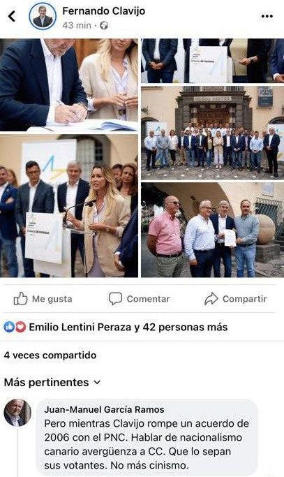 Comentario de Juan Manuel García Ramos en una publicación de Fernando Clavijo 