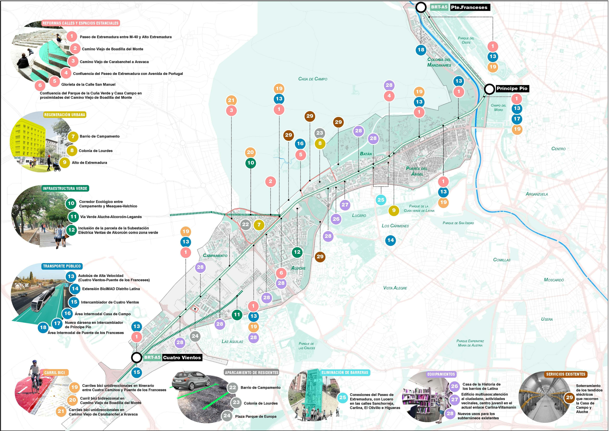 Mapa de propuestas de Más Madrid sobre el plano (ver detalles en la galería)