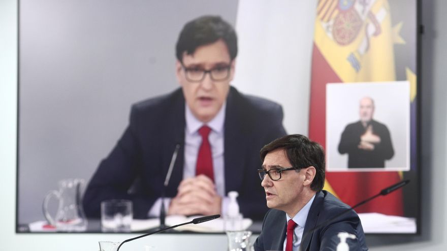 El ministro de Sanidad, Salvador Illa, durante una rueda de prensa posterior al Consejo de Ministros, en el Palacio de la Moncloa.