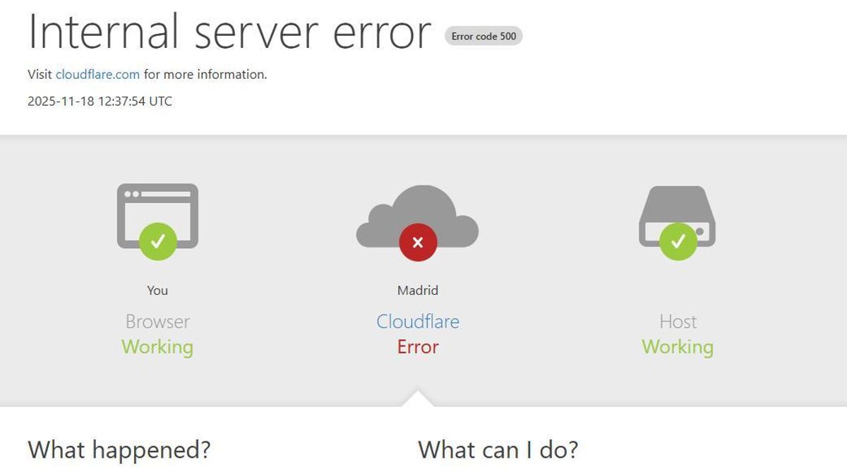 Ejemplo de imagen de error interno que aparece en un navegador al intentar visitar una de las páginas web afectadas.