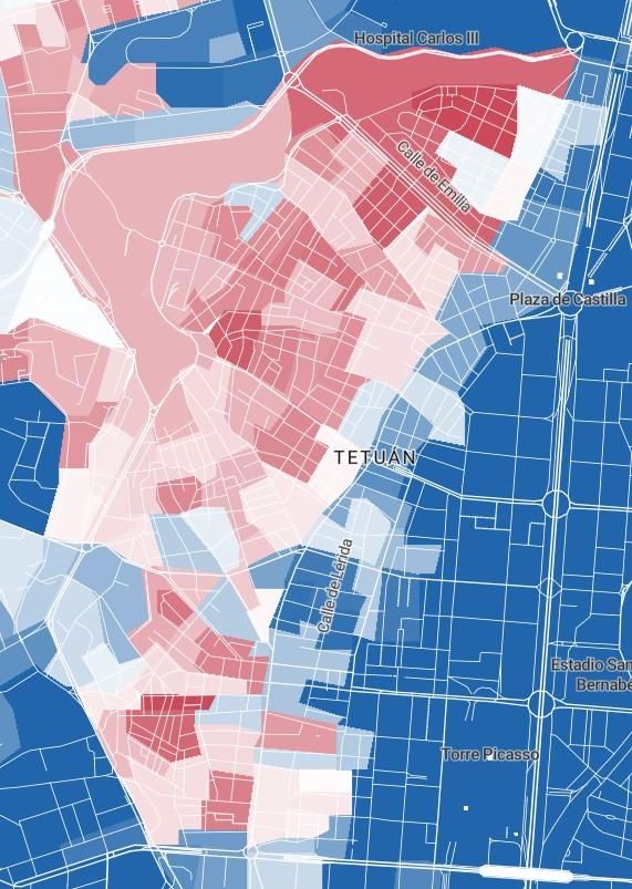 Distribución del voto en las elecciones del 10-N en Tetuán entre los bloques de izquierda y derecha