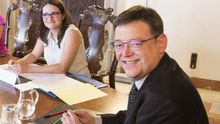 Mónica Oltra y Ximo Puig en un pleno del Consell