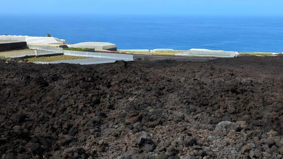 Fincas agrarias sepultadas por la lava del volcán  Tajogaite en 2021.
