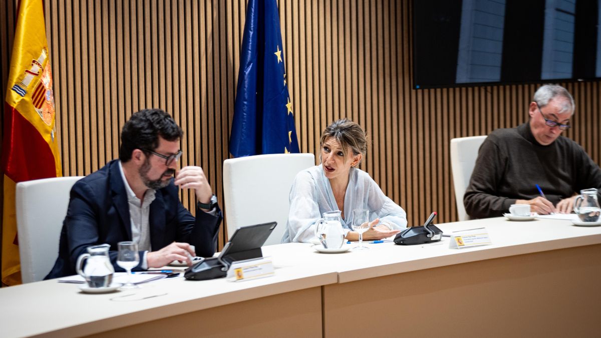 Yolanda Díaz, durante la reunión con el sector cultural para abordar el Estatuto del Artista