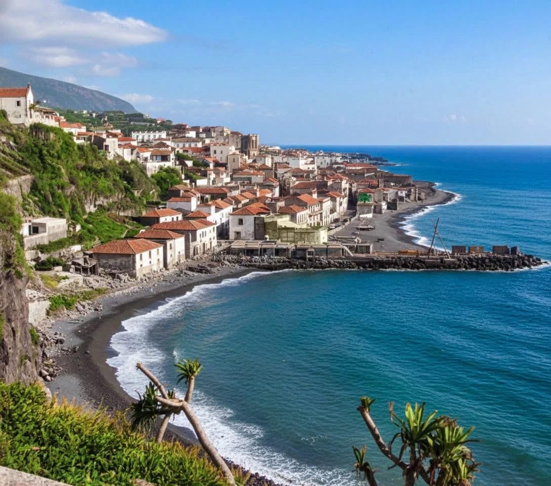 Imagen  antigua de la bahía y puerto de Santa Cruz de la Palma. 1860. AGP.  Fotografía restaurada y coloreada por Abraham Tomás Díaz Abreu.