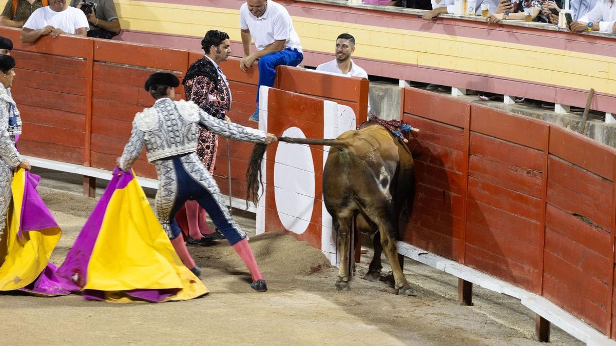 El primer animal asesinado de la noche intentó huir al burladero mientras un torero trataba de impedirlo.
