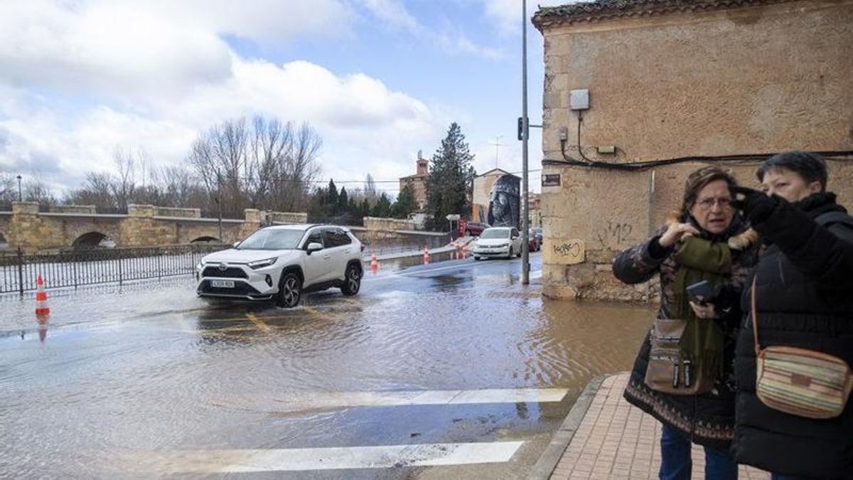 Desalojo preventivo y confinamiento en San Esteban de Gormaz por el desbordamiento del Duero. En la imagen, carretera de la margen del río. 