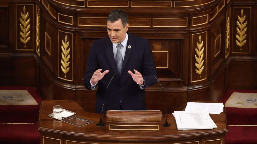 El presidente del Gobierno, Pedro Sánchez, interviene durante la primera jornada de la 26 edición del Debate sobre el Estado de la Nación