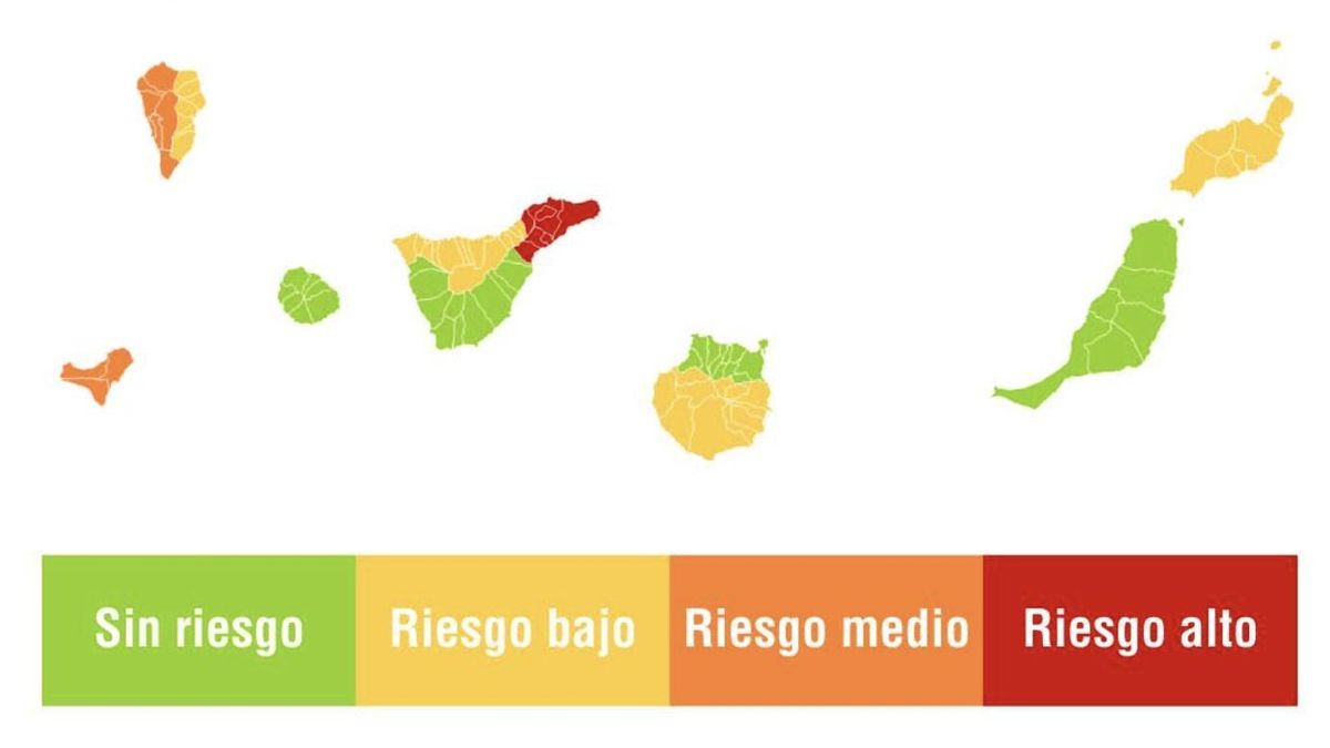 Mapa de los avisos de riesgo para la salud por altas temperaturas.