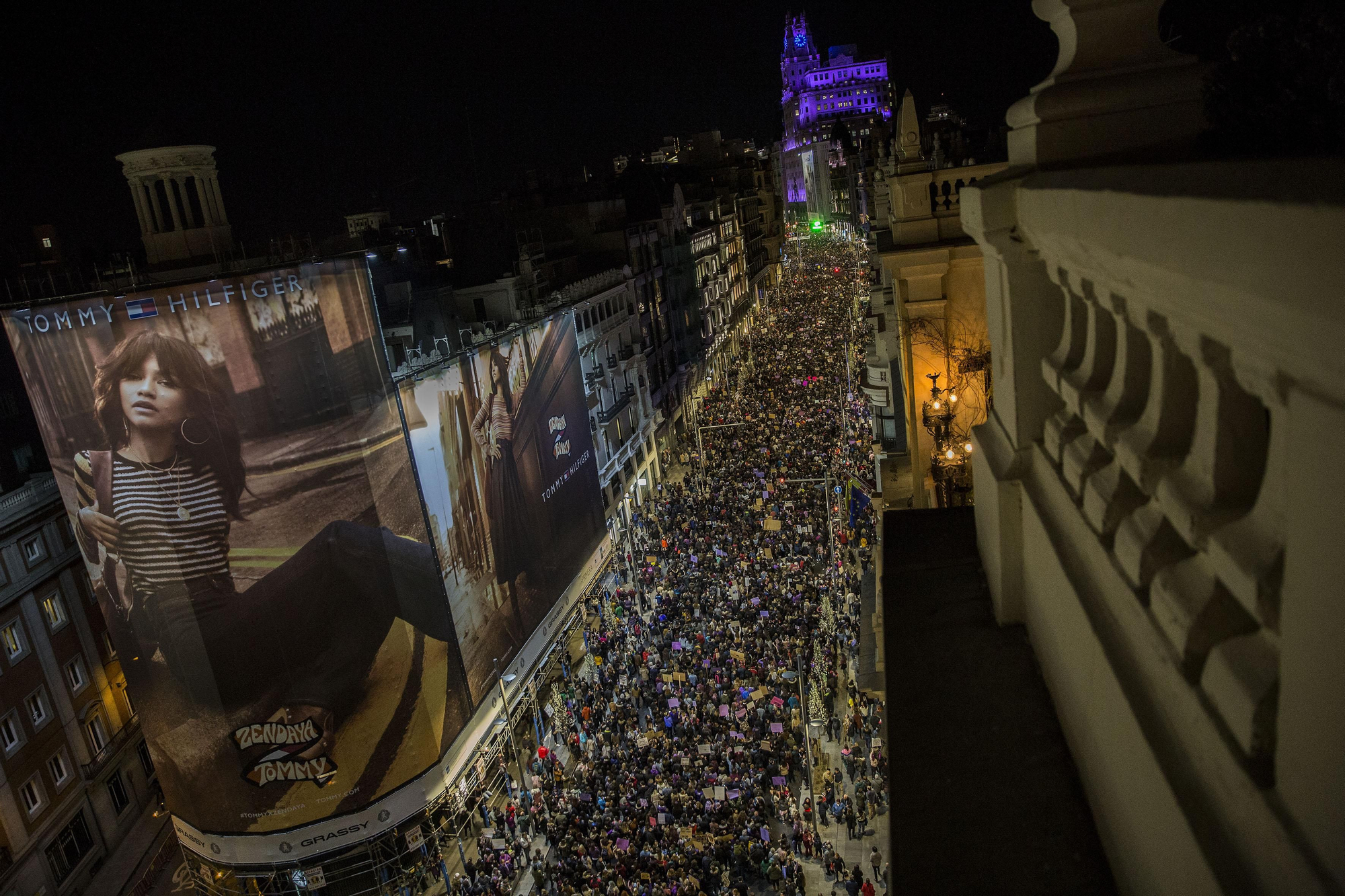 Gran Vía: la emblemática calle madrileña vuelve a ser escenario de una masiva marcha feminista