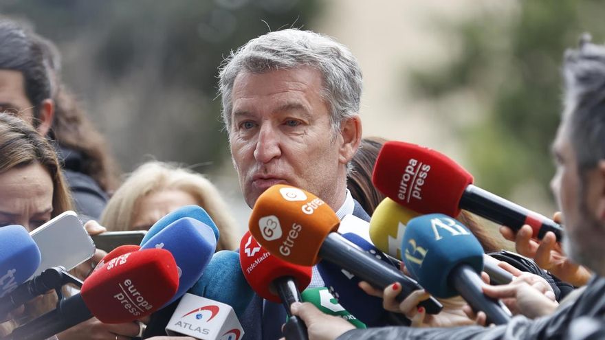 El líder del PP, Alberto Núñez Feijóo, este jueves en la pradera de San Isidro.