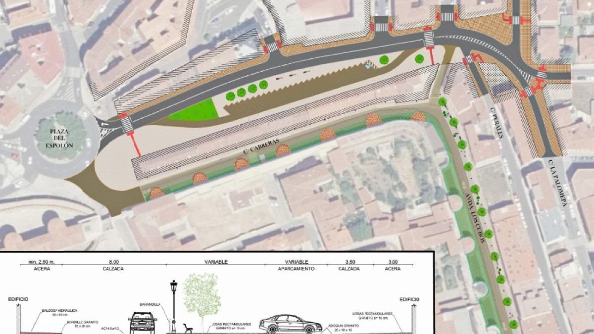 Plano del proyecto de la Ronda Interior de León en el Espolón.