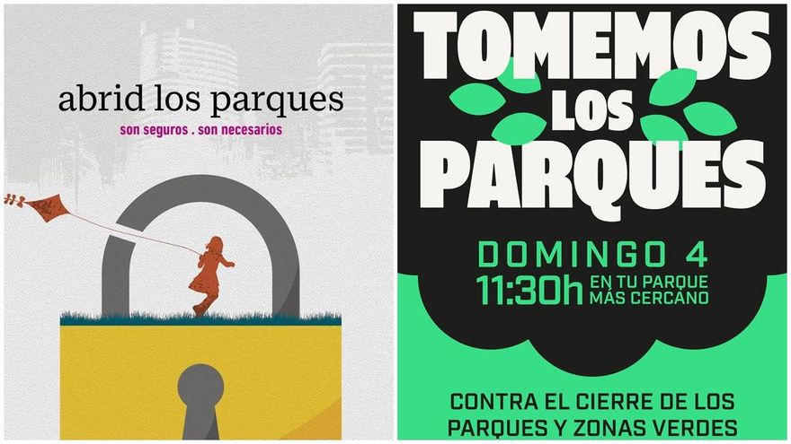 Carteles de Pepe Montalva y Nico Ordozgoiti pidiendo la apertura de parques y llamando a la concentración el domingo