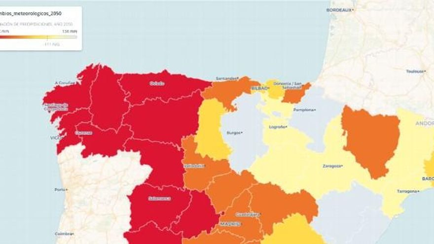 Modelo de precipitaciones en España en 2050. Observatorio de la Sostenibilidad