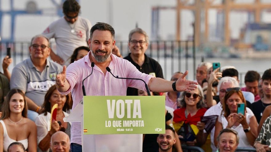 El líder de Vox, Santiago Abascal, en un acto electoral en Málaga