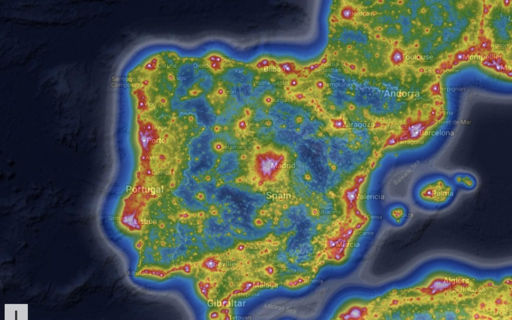 Mapa de polución lumínica.