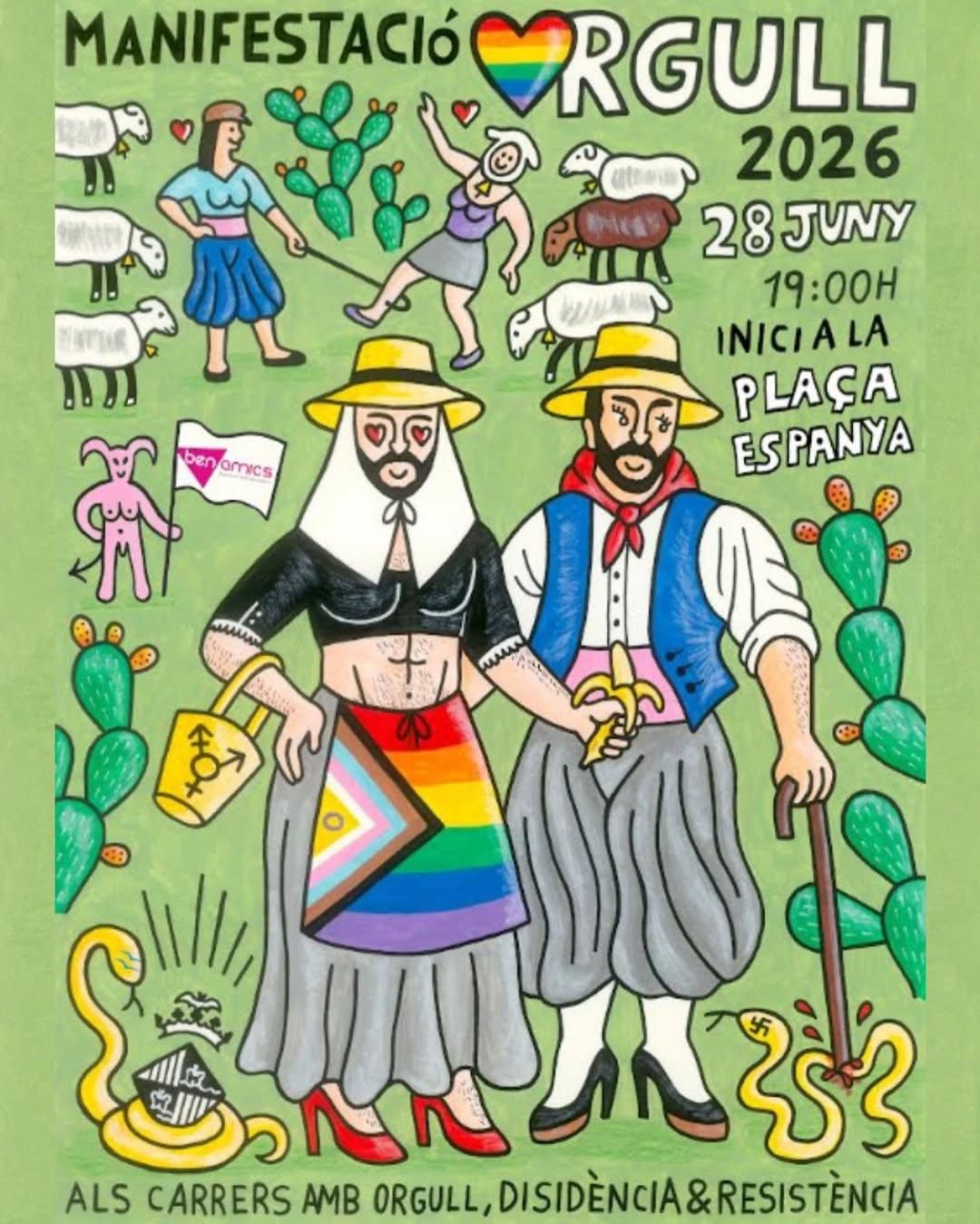 Cartel de la manifestación convocada por Ben Amics el 28 de junio, realizada por la ilustradora Lluïsa Febrer.