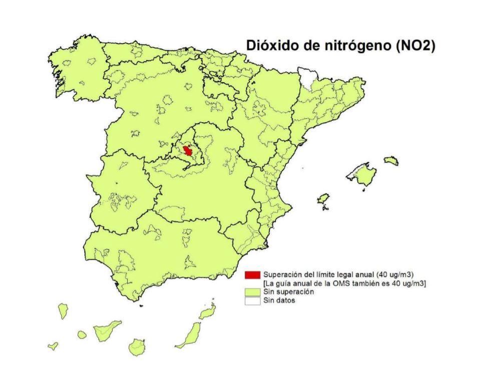 Contaminación por NO2 en España en 2020 / Ecologistas en Acción.