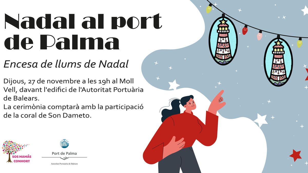 El port de Palma encén la seva il·luminació nadalenca amb el disseny guanyador del concurs infantil “Del paper al cel”