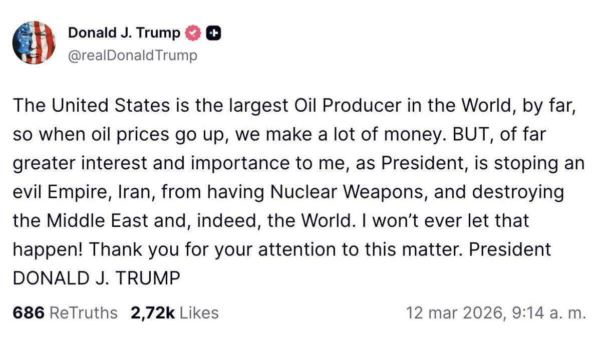 Truth Social de Trump sobre el dinero que gana EEUU con el bloqueo del estrecho de Ormuz.