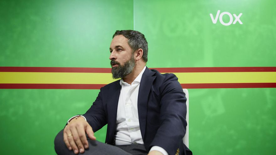 El presidente de Vox, Santiago Abascal, durante una entrevista con Europa Press