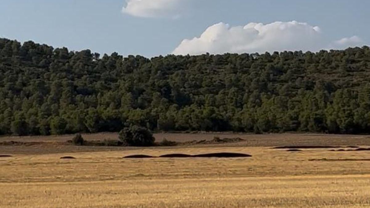 Montones de lodo que se descargan en los latifundios de Alcalá del Júcar