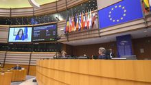 La Eurocámara, en el pleno de Bruselas del 16 de abril de 2020.