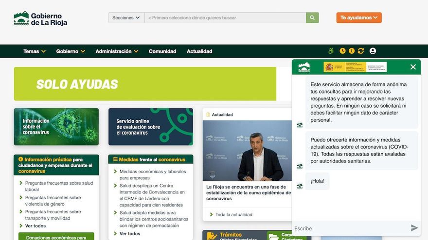 La Rioja lanza un asistente virtual para resolver dudas sobre el coronavirus