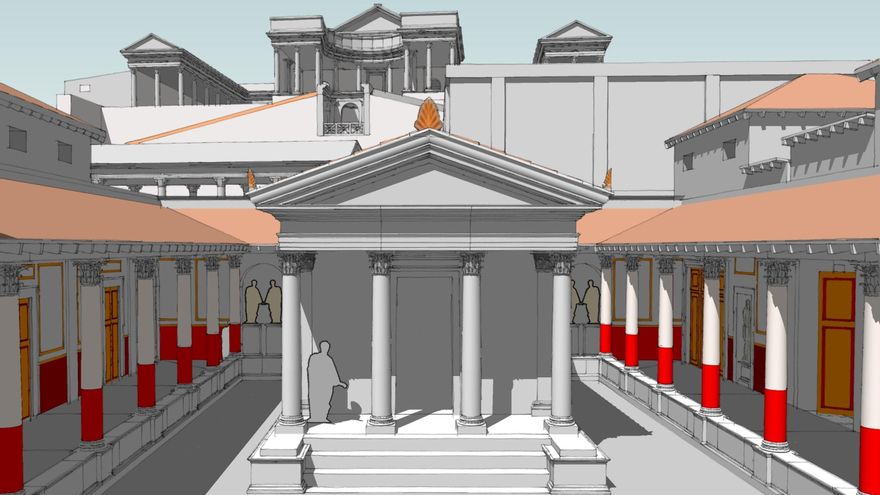 Recreación del foro, al pie de la colina en la que se eleva el templo.