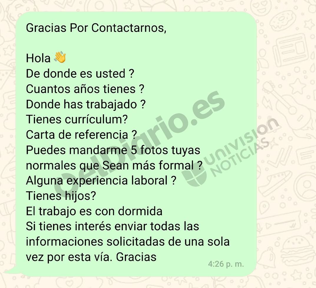 Recreación de un mensaje de WhatsApp al que ha tenido acceso elDiario.es