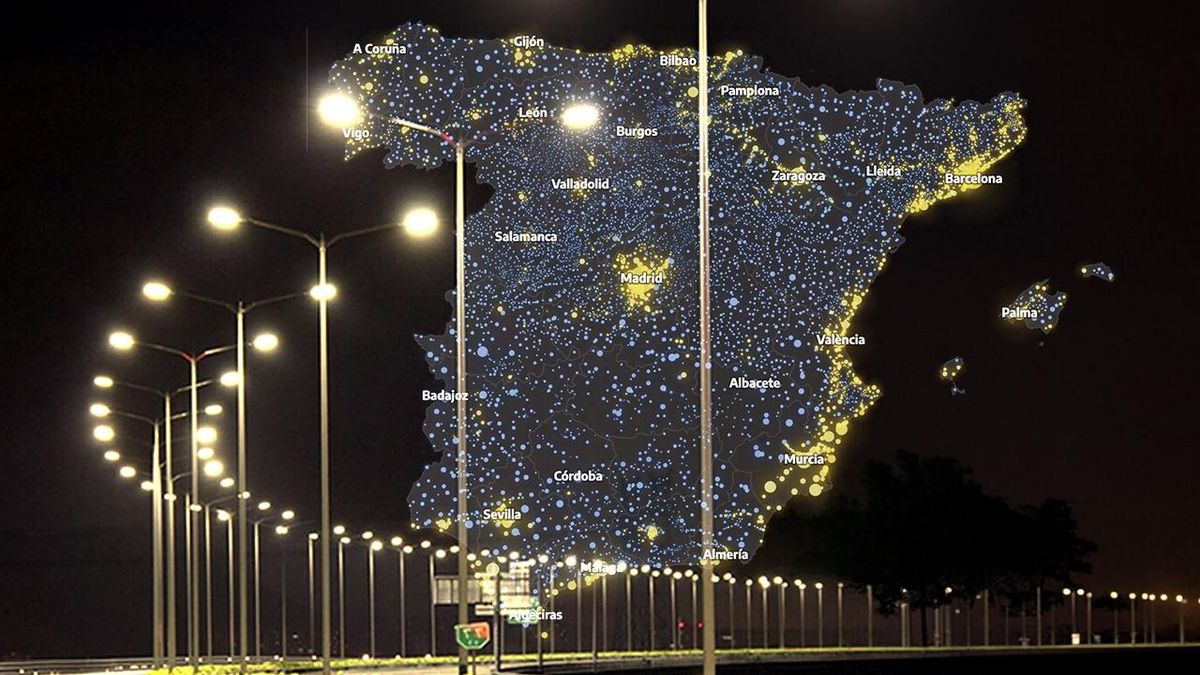 MAPA | ¿Cuánto brilla tu pueblo de noche y qué tipo de luz emite? Radiografía de la contaminación lumínica en España