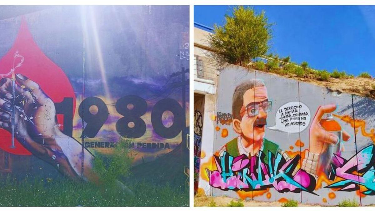 Dos graffitis aparecidos en los alrededores en los último tiempos. Sobre la generación de la droga y Ramón "el Vanidoso" o Ramón de Pitis