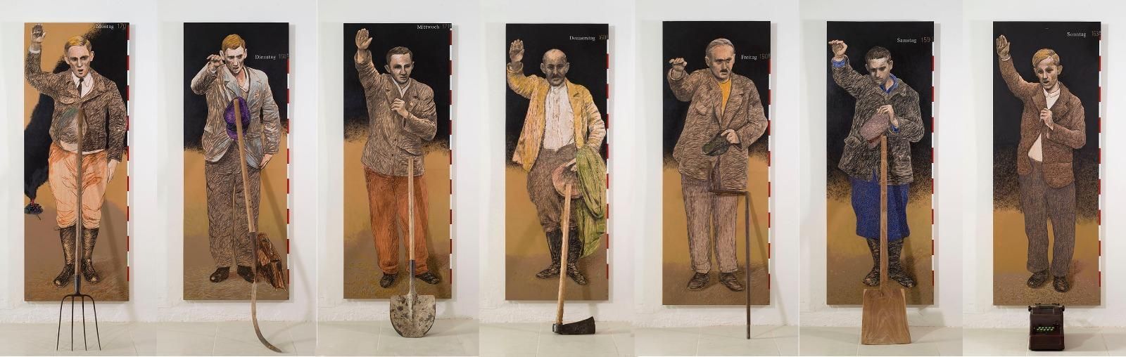 Algunes de les obres d'Artur Heras de la sèrie dedicada a l'Holocaust.