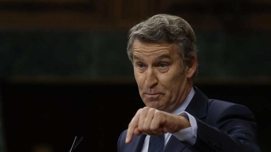 El líder del PP, Alberto Núñez Feijóo, interviene durante el pleno que celebra este miércoles el Congreso de los Diputados.