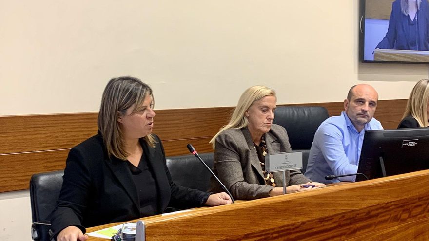 La vicepresidenta del Gobierno asturiano, Gimena Llamedo, y la diputada del PP Susana Fernández Arias durante la comisión parlamentaria en la Junta General.