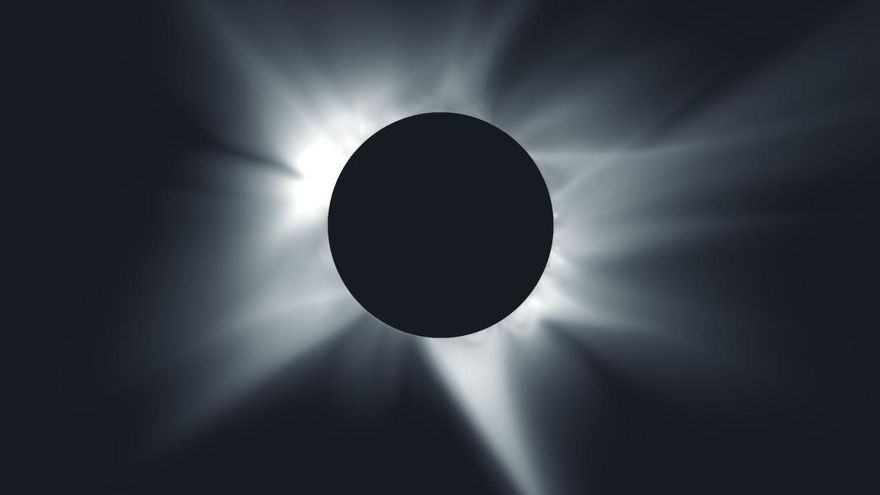 Simulación de la corona solar prevista para el eclipse del 12 de agosto, calculada con el superordenador de La Palma para la ubicación de Palencia.