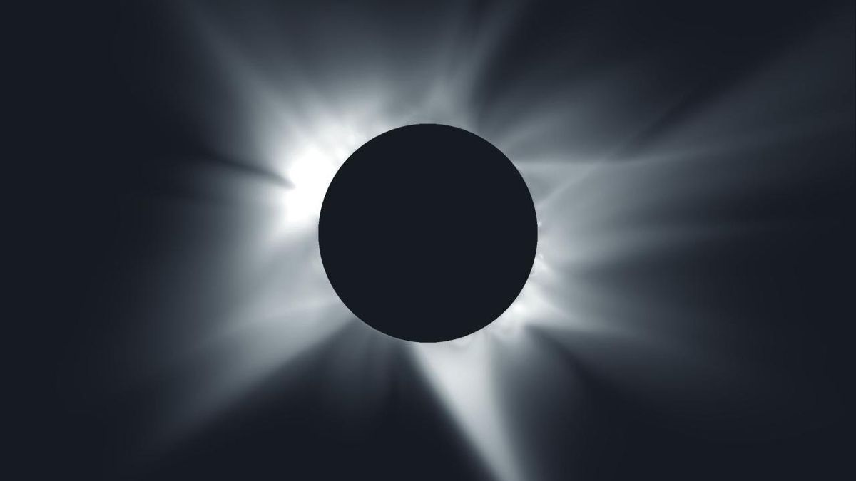 Simulación de la corona solar prevista para el eclipse del 12 de agosto, calculada con el superordenador de La Palma para la ubicación de Palencia.