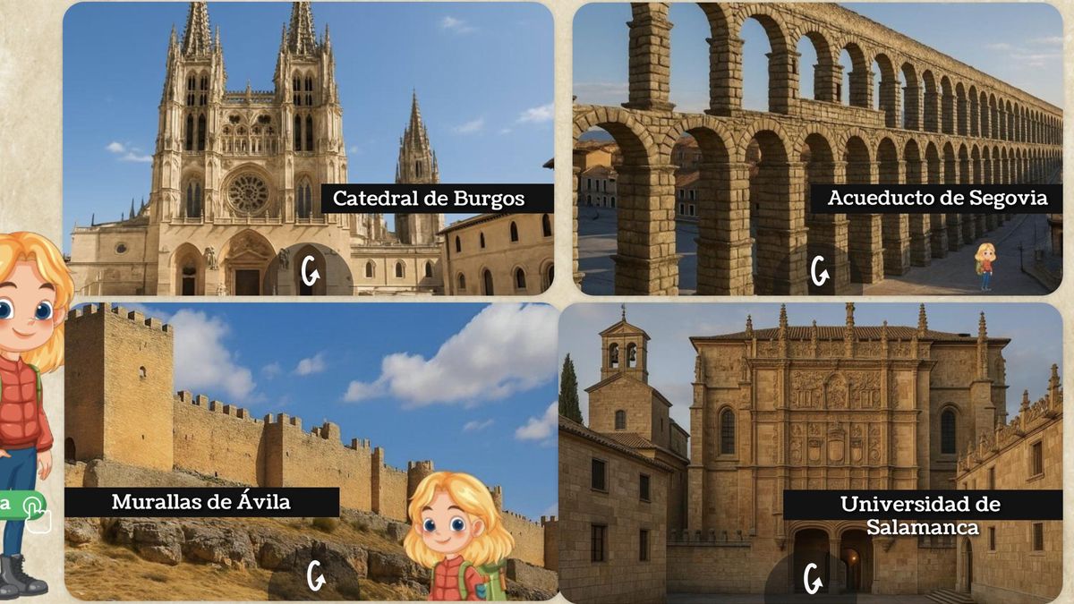 Una de las imágenes que señalan, entre otras, las 'murallas' de Ávila y la fachada plateresca de la Universidad de Salamanca.