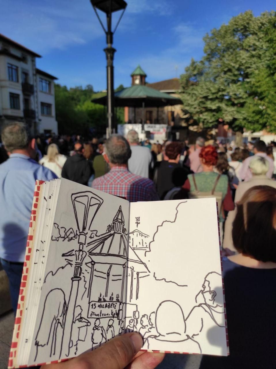 Dibujo de Gorka Belasko de la despedida de Joaquín en Zalla