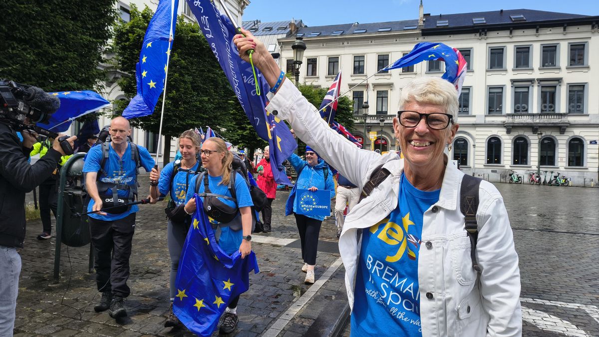Sue Wilson, activista del grupo Bremain in Spain, en Bruselas, el 5 de junio.